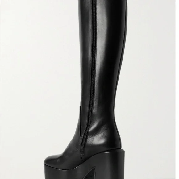 Dries Van Noten Women's Black Leather Platform Boots Size 39 1/2 - Picture 3 of 8